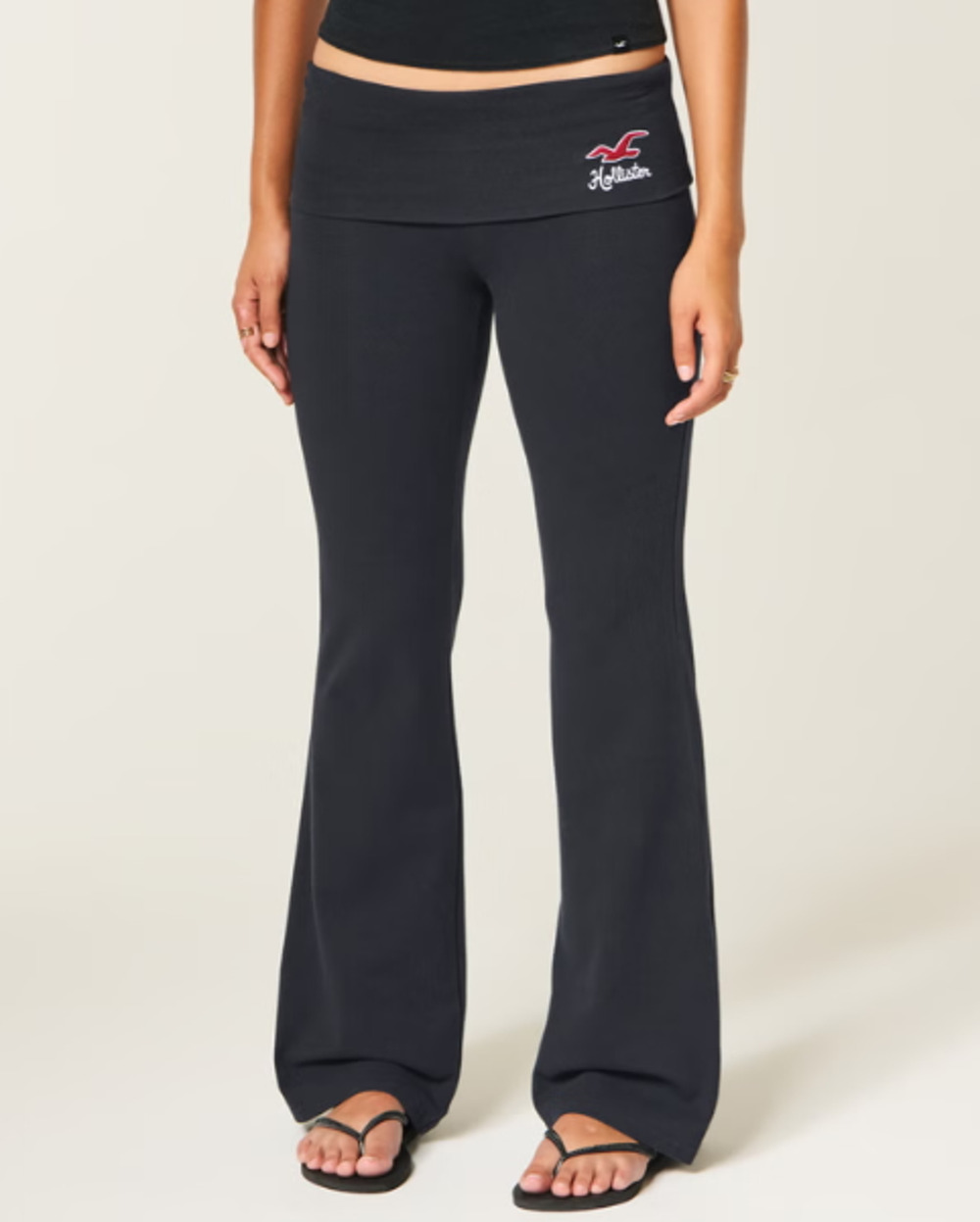 Hollister Navy Blue Knit Fold Over Flare Pants Sz XS Stretch Yoga Activewear Y2K